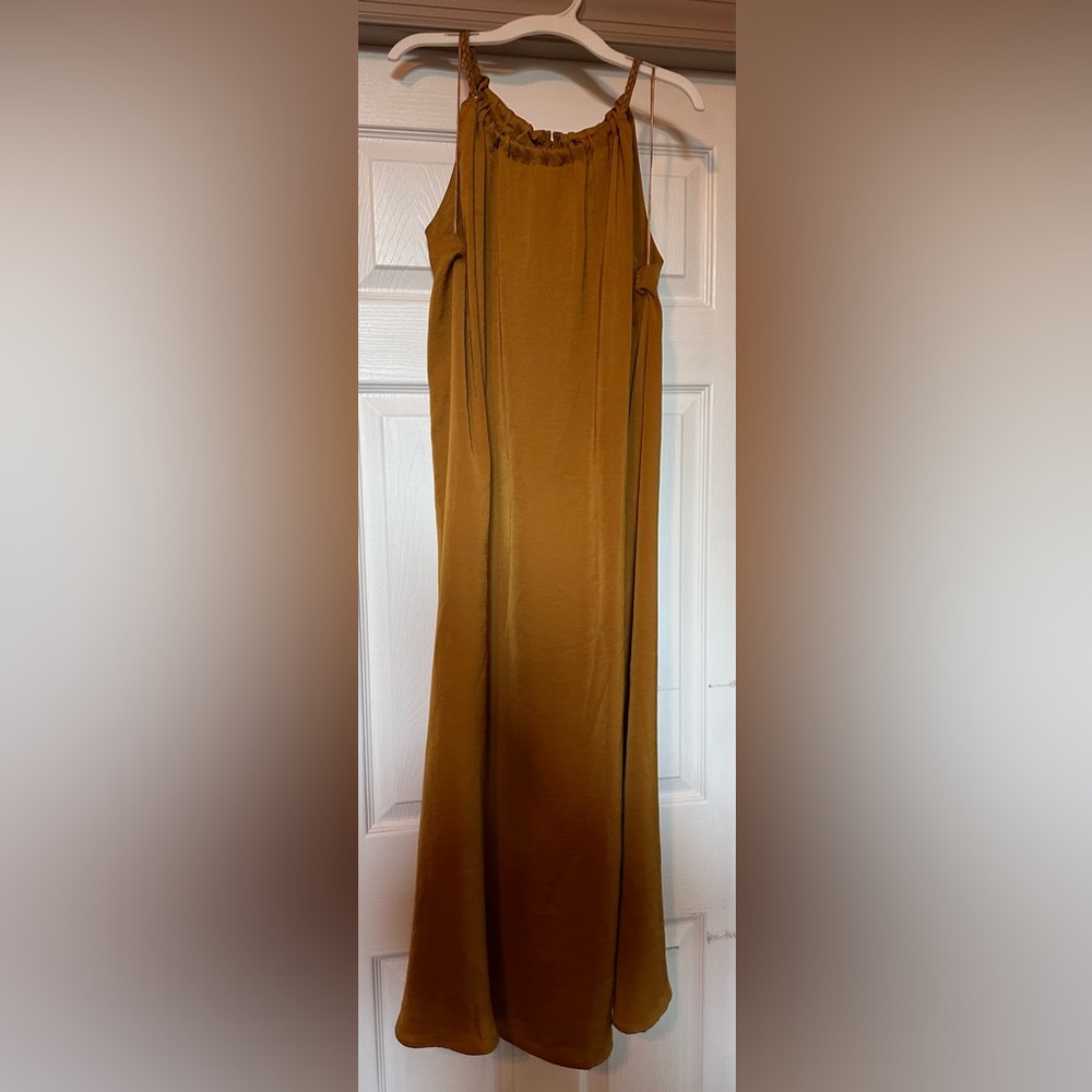 RACHEL ZOE MUSTARD COLORED DRESS 100% POLYESTER.SATIN/SILK LIKE APPEARANCE-SMALL